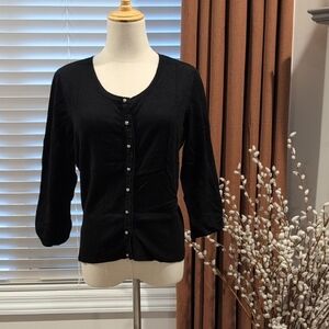 White House Black Market Black Button-Front Cardigan
